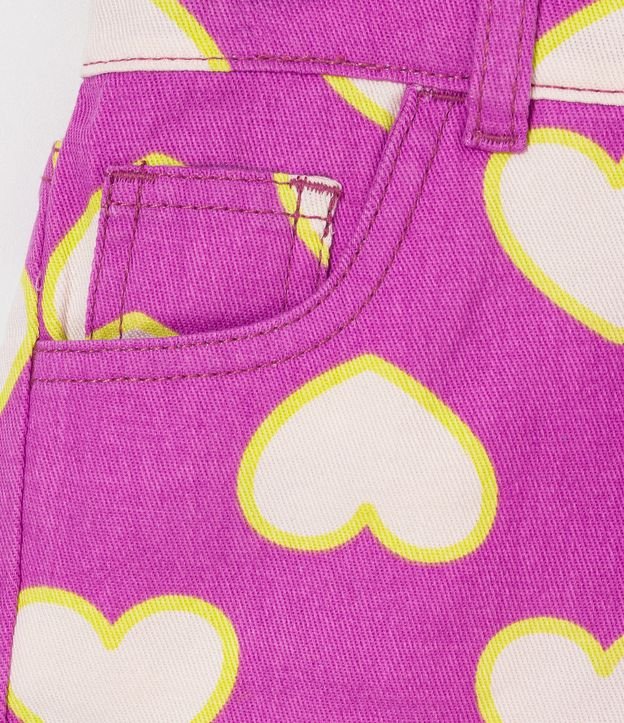 Short Infantil en Sarga con Estampado de Corazones - Talle 5 a 14 años Rosado 3