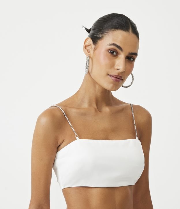 Blusa Cropped De Alça Em Cetim Com Lastex Nas Costas Branco