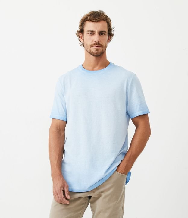 Camiseta Manga Curta em Algodão com Efeito Estonado - Cor: Azul Estonado - Tamanho: GG
