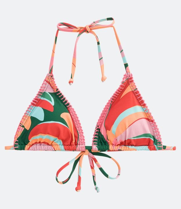 Bikini Top Triangular Fruncido en Poliamida con Estampado Abstracto Verde 5