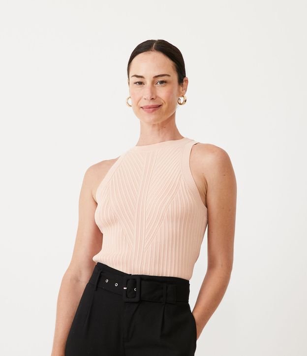 Blusa Regata em Tricô com Textura Detalhada