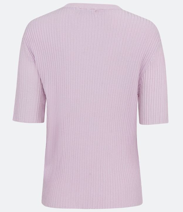 Blusa de Punto Acanalado con Rayas Contrastantes Violeta Claro 6