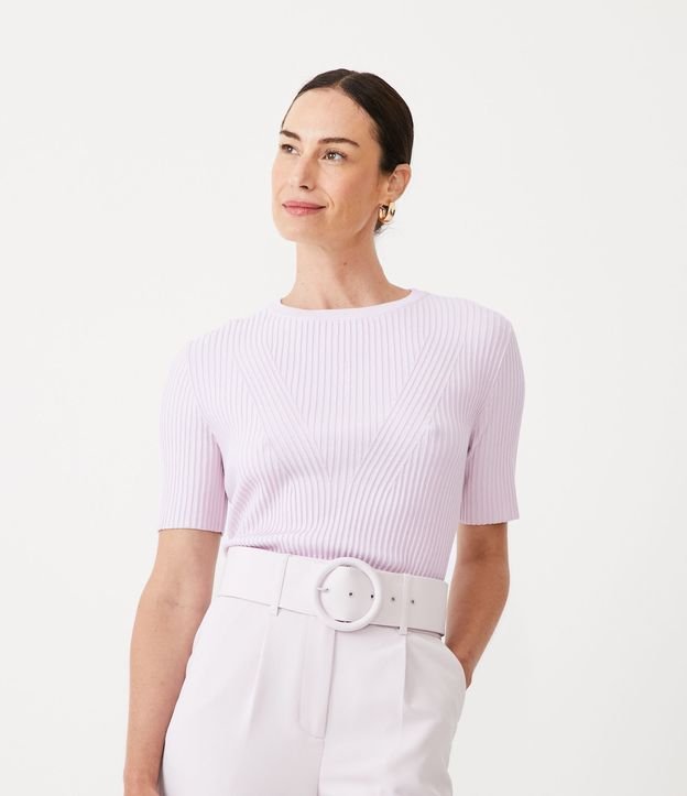 Blusa de Punto Acanalado con Rayas Contrastantes Violeta Claro 1