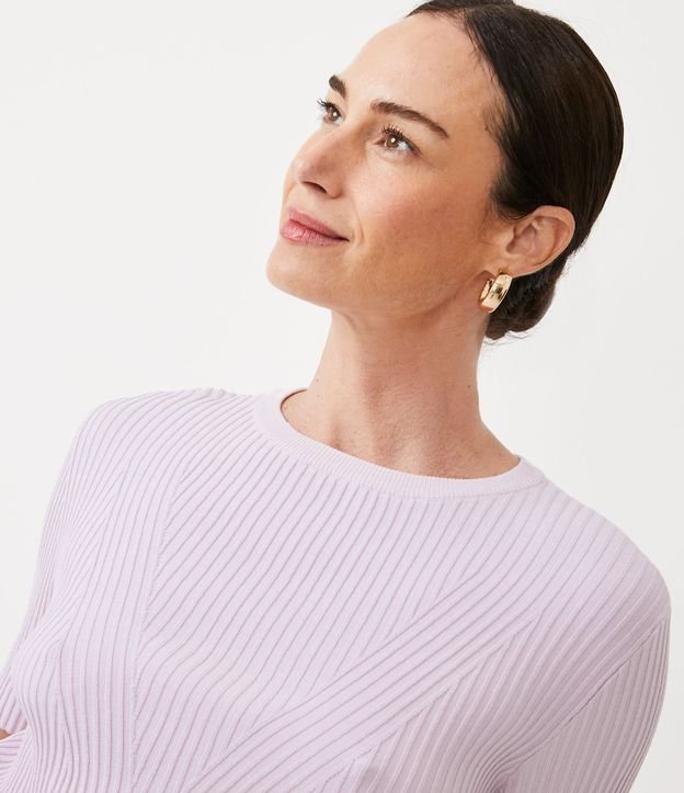 Blusa de Punto Acanalado con Rayas Contrastantes Violeta Claro 4