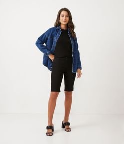 Bermuda Ciclista em Sarja com Cintura Média e Bolsos