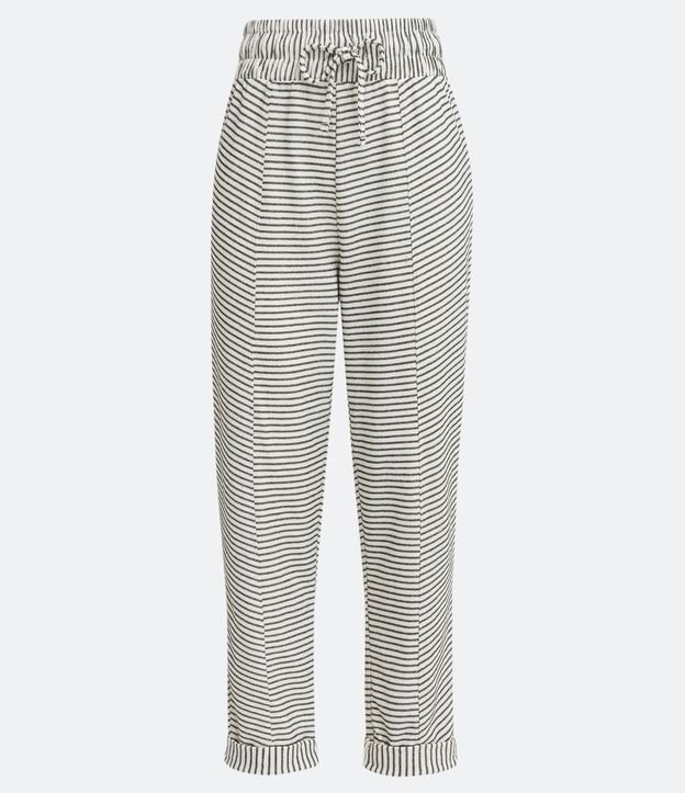 Pantalón Zanahoria en Algodón con Cintura Elástica y Estampado de Rayas Verde 5