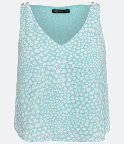 Blusa Regata com Estampa de Corações e Botões na Alça