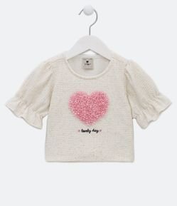 Blusa Infantil Texturizada com Coração de Organza - Tam 1 a 5 anos
