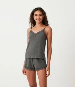 Pijama Short Doll em Viscolycra com Renda no Decote