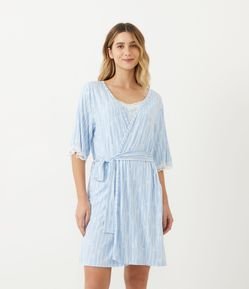 Robe Curto em Viscolycra com Estampa Correntes e Detalhe de Renda