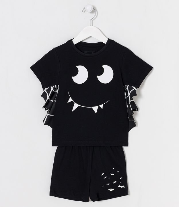 Pijama Corto Infantil con Estampado de Murciélagos y Alas Interactivas - Talle 2 a 4 años Negro 1