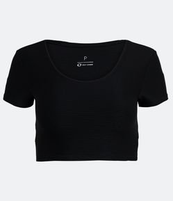 Camiseta Cropped Esportiva em Poliamida Canelada e Abertura nas Costas