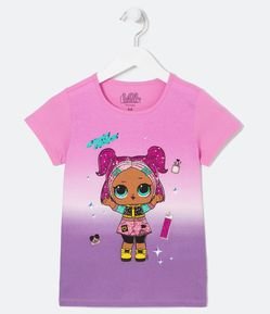 Blusa Infantil Dip Dye com Estampa Boneca LOL - Tam 4 a 10 anos