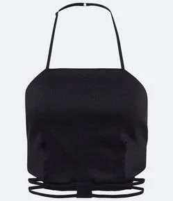 Blusa Regata Cropped em Bengaline com Tiras na Cintura