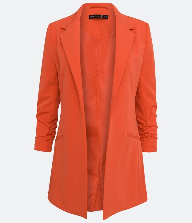 Blazer Alargado Sastrería en Crepe con Pliegas en los Puños Rojo Naranja 5