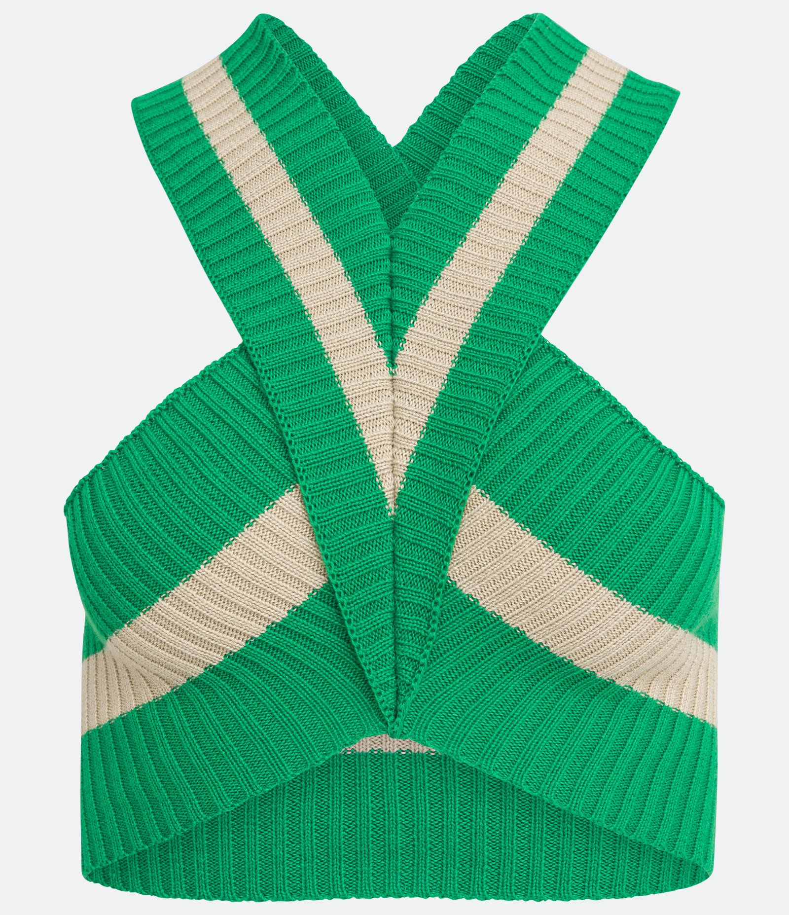 Blusa Sem Manga Cropped em Tricô com Listra Contrastante Verde 5