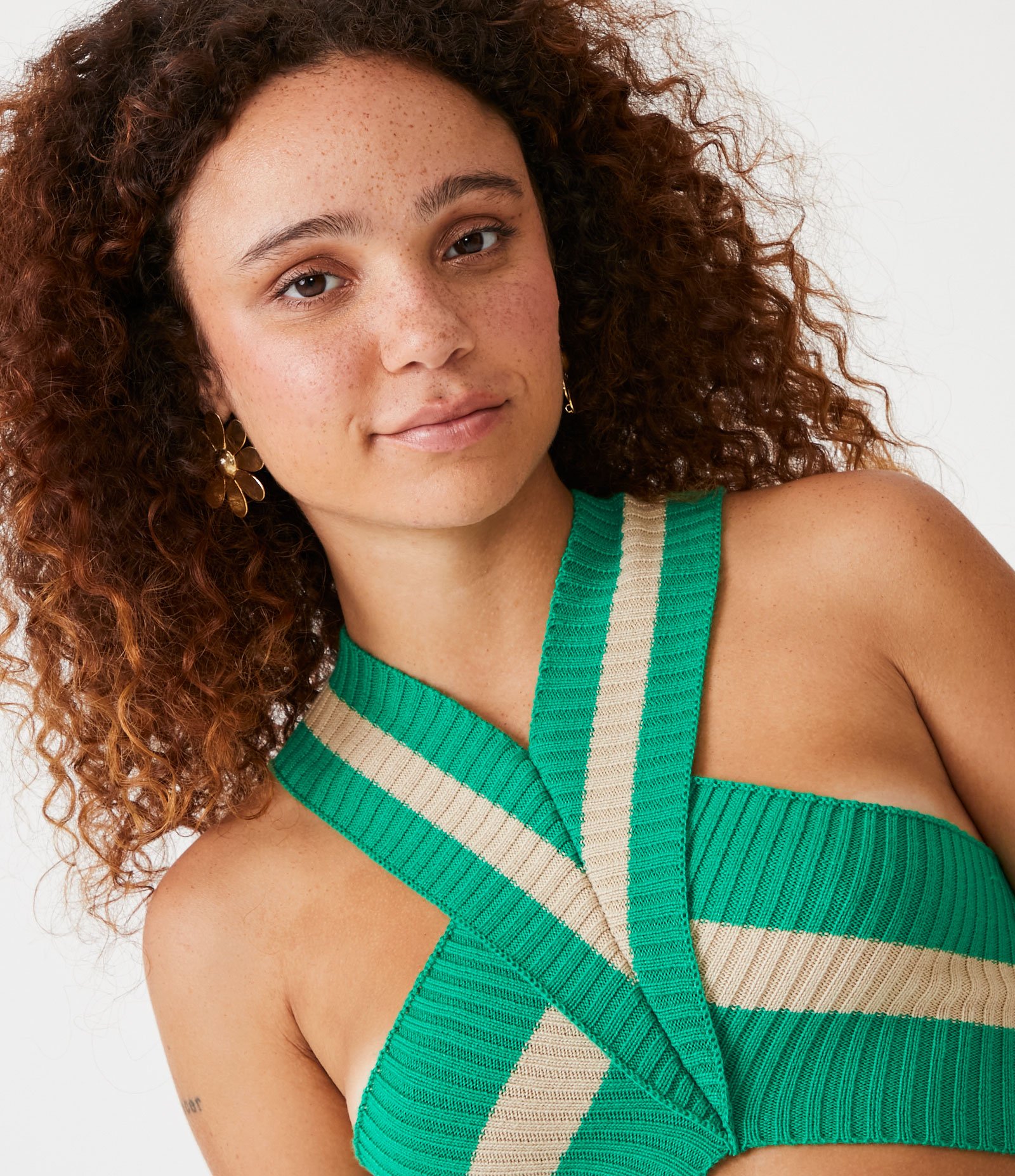 Blusa Sem Manga Cropped em Tricô com Listra Contrastante Verde 4