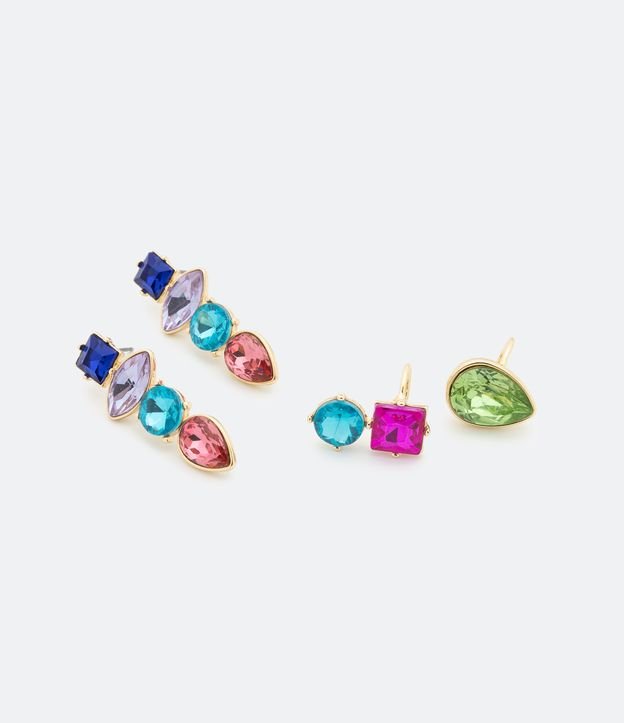 Kit 03 Caravanas y Piercing con Cristales de Colores Multicolores 1