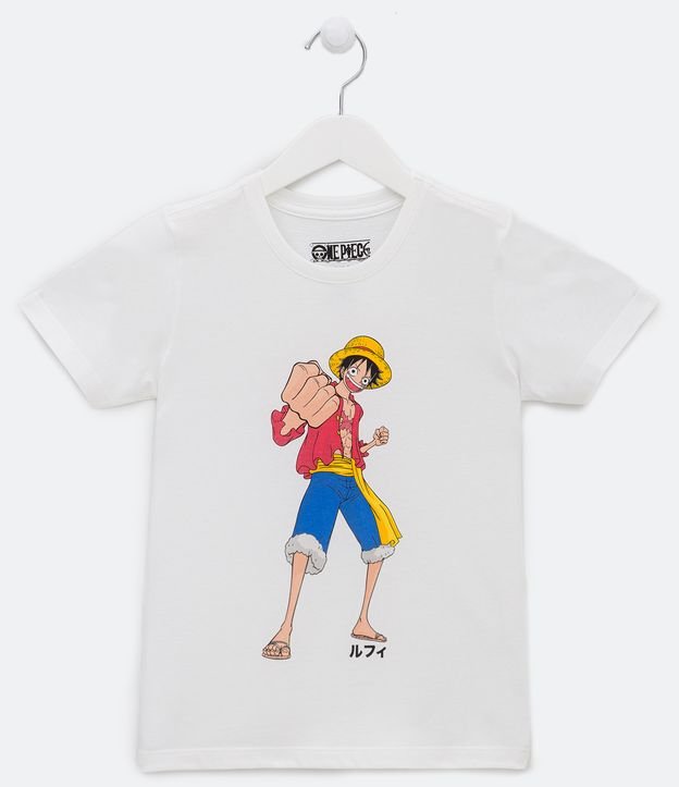 Crie um gráfico de camiseta com um lindo desenho animado do luffy com um  branco completo