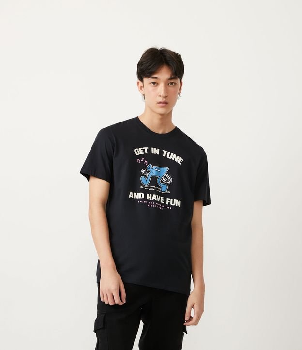 Camiseta em Algodão com Estampa Get in Tune