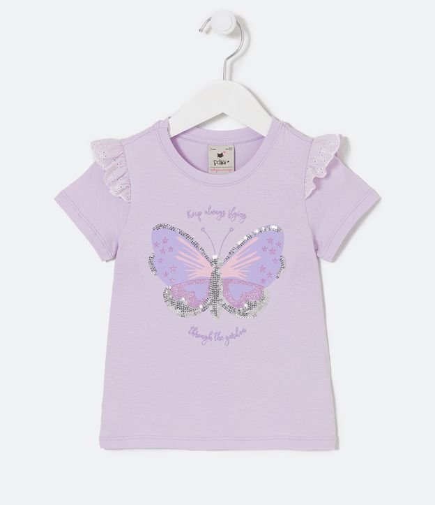Blusa Infantil Estampado de Mariposa con Detalle de Lentejuelas y Broderie - Talle 1 a 5 años Violeta 1