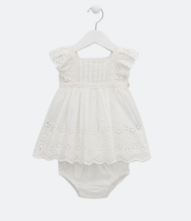Vestido Infantil con Volados y Bombacha - Talle 0 a 18 meses Blanco 1