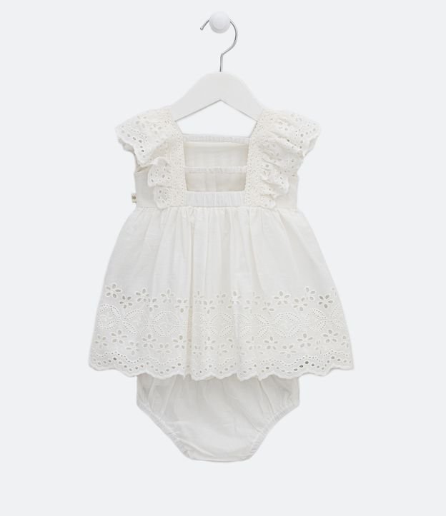 Vestido Infantil con Volados y Bombacha - Talle 0 a 18 meses Blanco 2