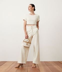 Calça Pantalona Malha Texturizada com Cós Elástico