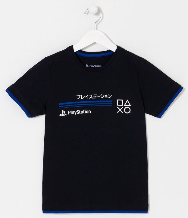 Camiseta Infantil com Estampa Playstation e Detalhes Contrastantes - 5 a 14 anos