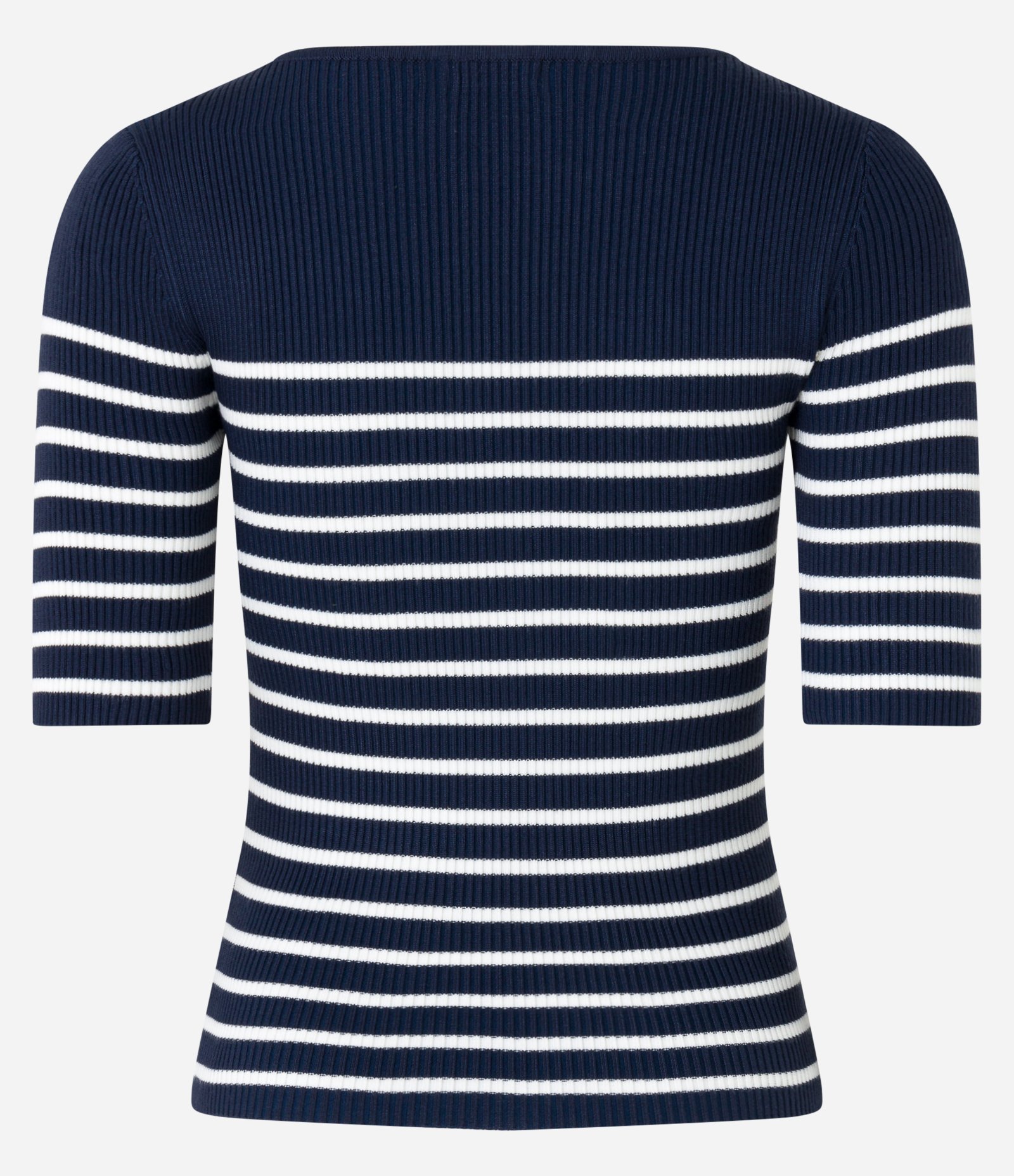 Blusa em Tricõ com Textura Canelada e Estampa Listrada Azul Escuro/ Branco 8