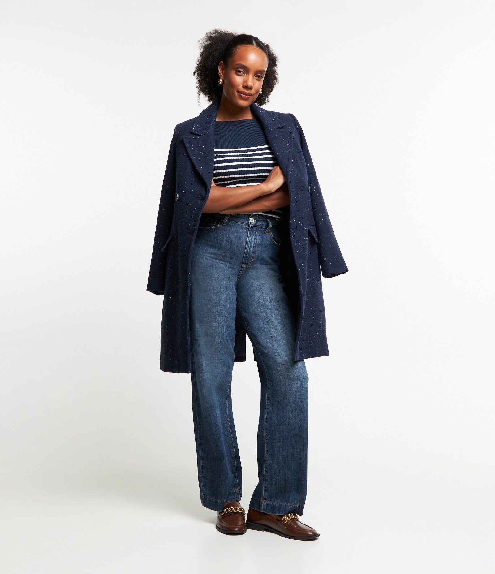 Blusa em Tricõ com Textura Canelada e Estampa Listrada Azul Escuro/ Branco 2