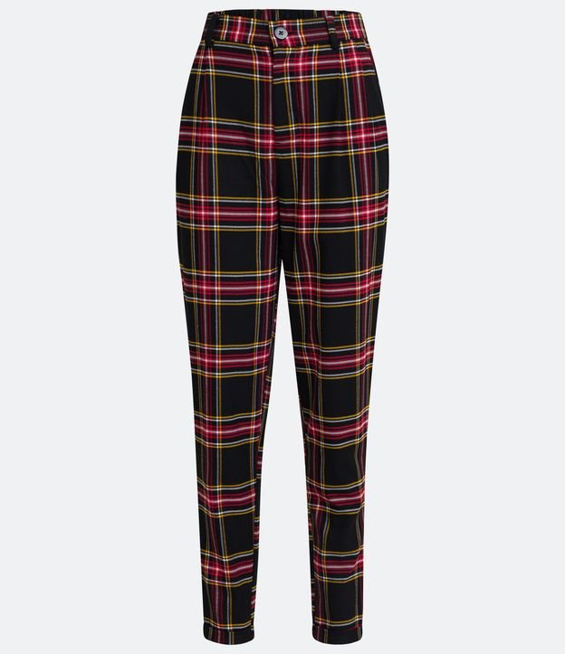Pantalón Zanahoria con Trabilla en la Cintura y Estampado de Cuadros Negro 5