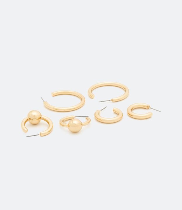 Kit 03 Pares de Aros en Metal con Detalle de Bolinha Metálica Dorado 1