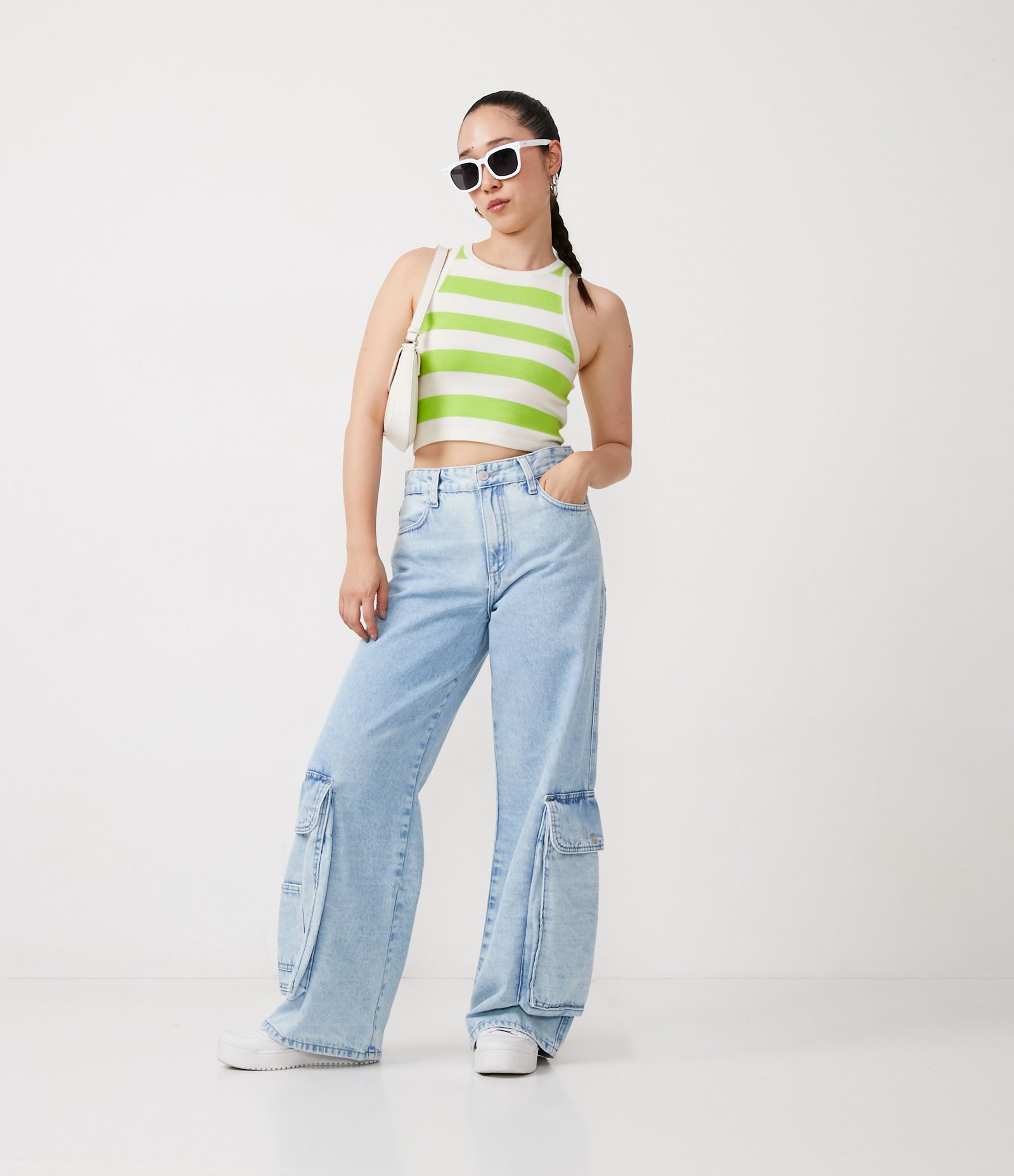 Blusa Regata  Copped em Tricô com Listras Contrastantes Verde 2