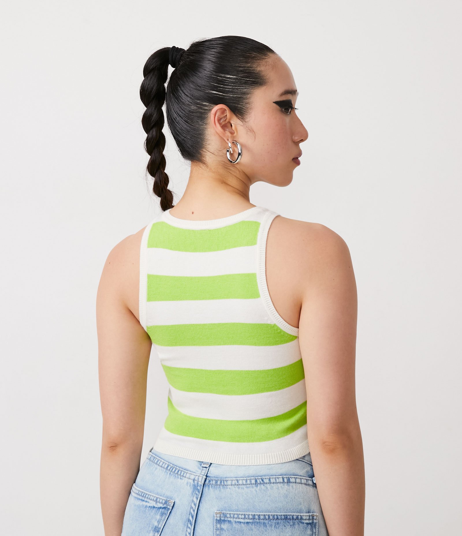 Blusa Regata  Copped em Tricô com Listras Contrastantes Verde 3