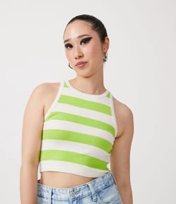 Blusa Regata  Copped em Tricô com Listras Contrastantes