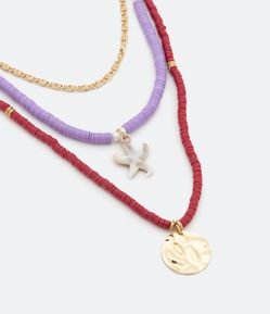 Colar Camadas em Miçanga com Pingente de Estrela e Medalha Irregular