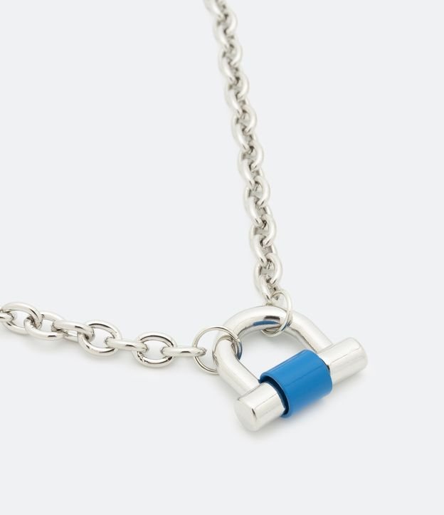 Collar Médio en Metal con Colgante de Cadeado Azul 1