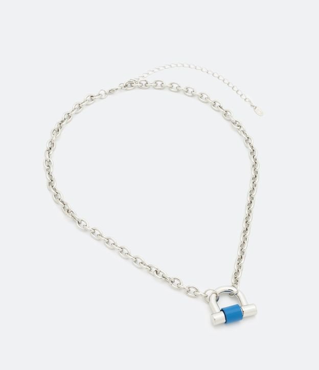 Collar Médio en Metal con Colgante de Cadeado Azul 2