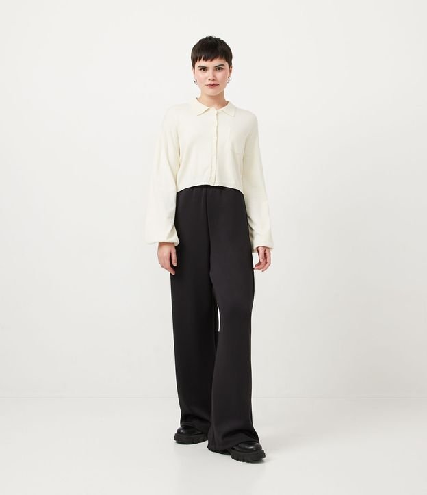 Pantalón Pantalona con Cintura Elástica y Amarre Negro 1