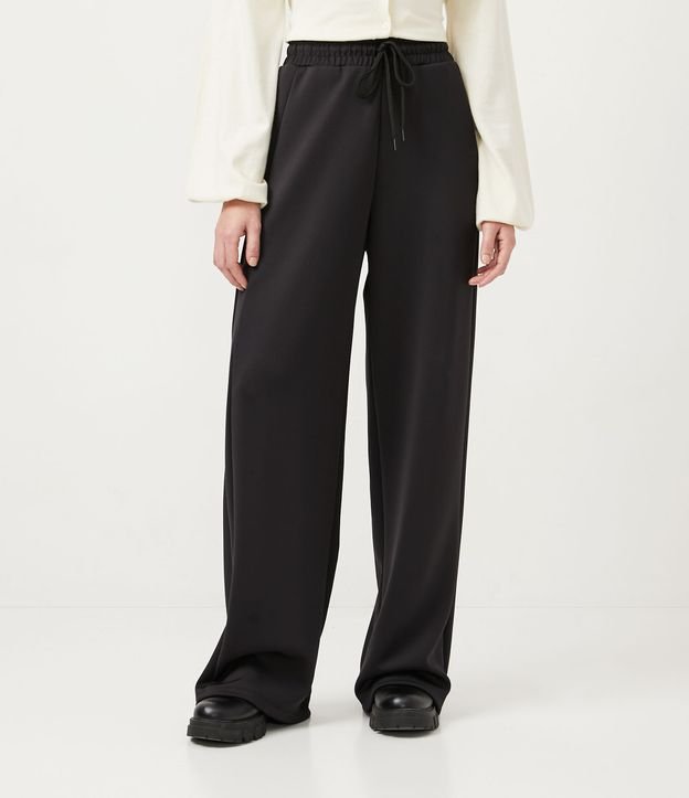 Pantalón Pantalona con Cintura Elástica y Amarre Negro 2