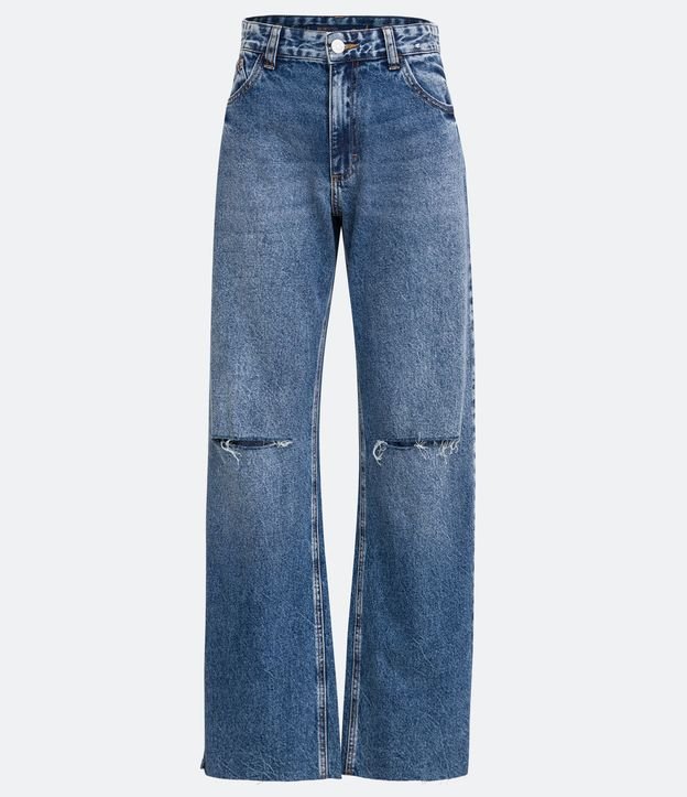 Pantalón años 90 en Jeans con Corte a Navajas y Abertura Deshilachada Azul 7