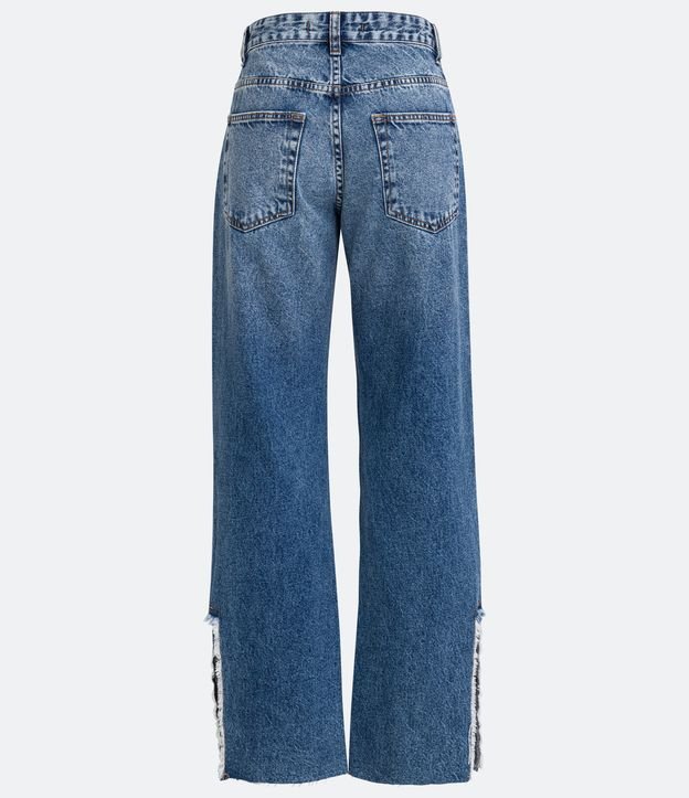 Pantalón años 90 en Jeans con Corte a Navajas y Abertura Deshilachada Azul 8