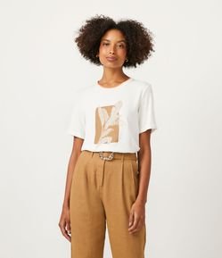 Blusa T-shirt en Viscosa con Estampado y Bordado Follaje