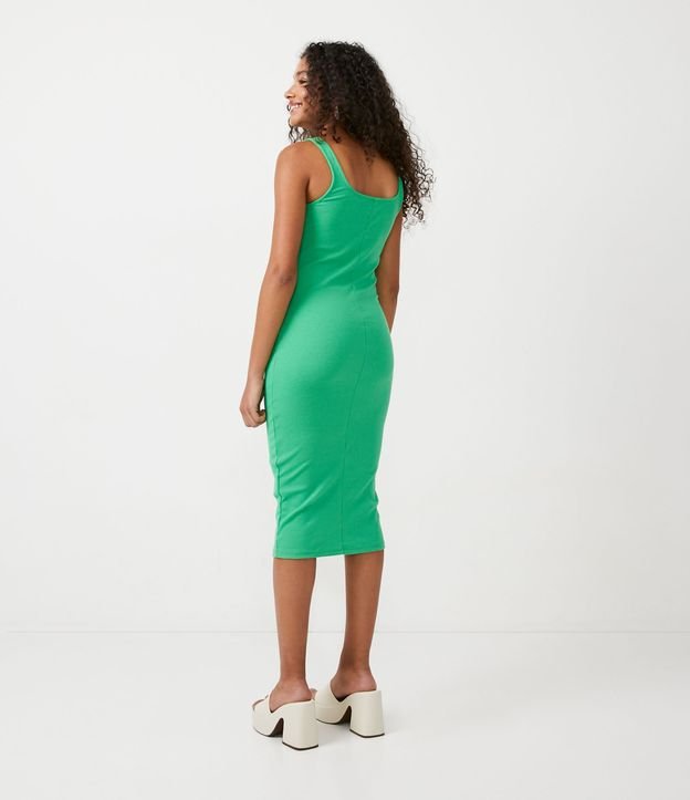 Vestido Midi en Algodón con Escote Cuadrado Verde 2