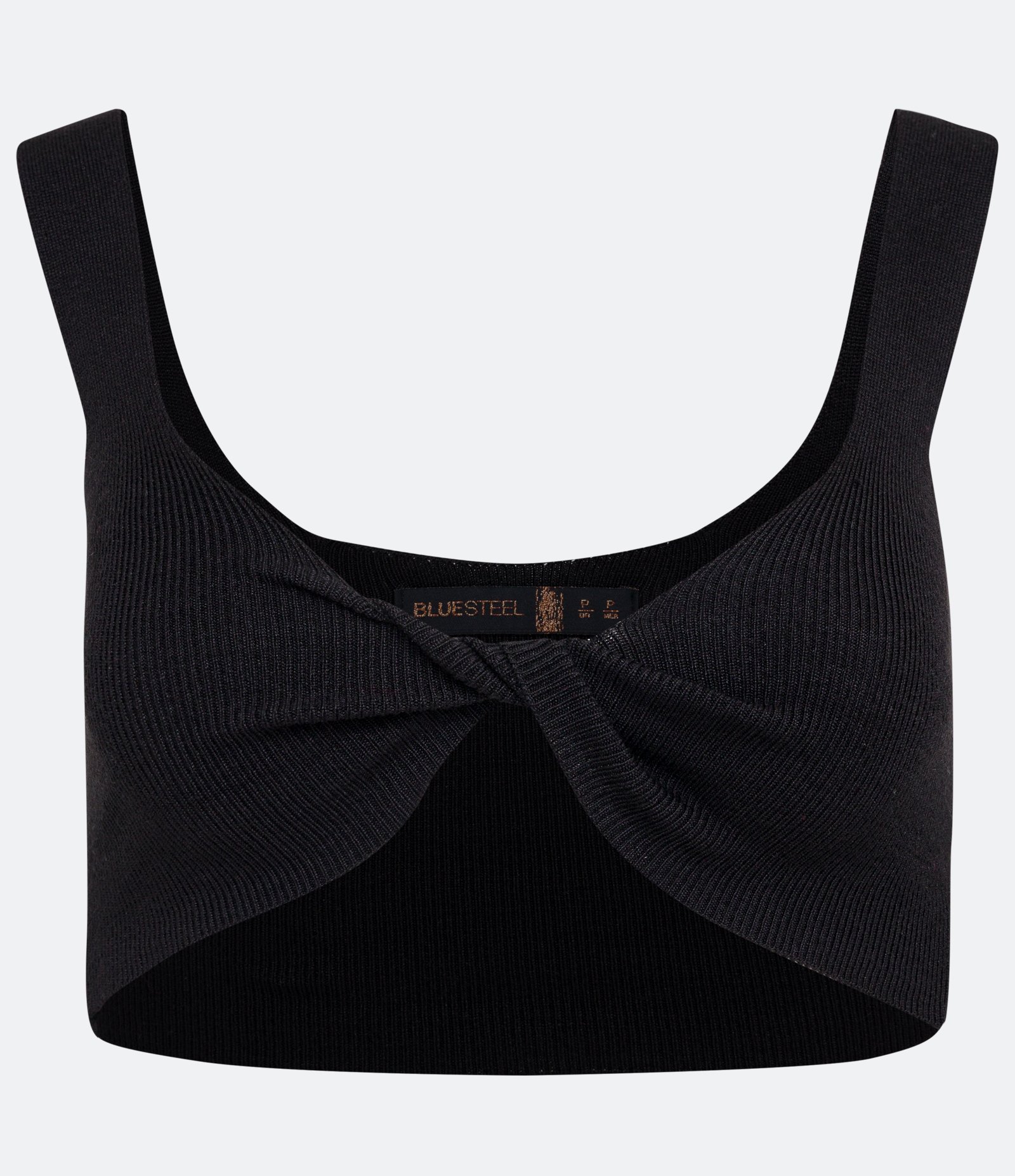 Blusa Regata Cropped em Tricô com Busto Torcido Preto 1