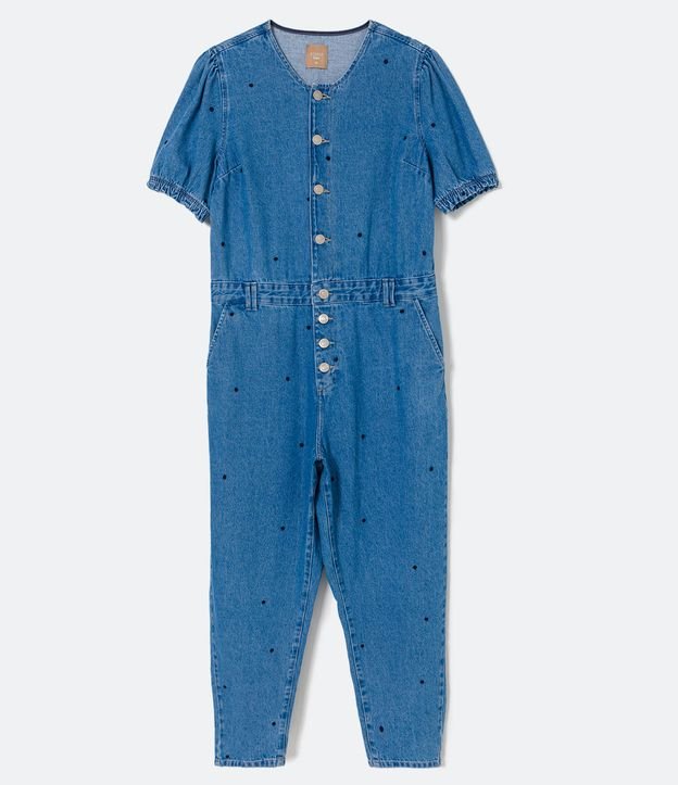 Mono Largo en Jeans con Estampado de Lunares Bordado Curve & Plus Size Azul 5
