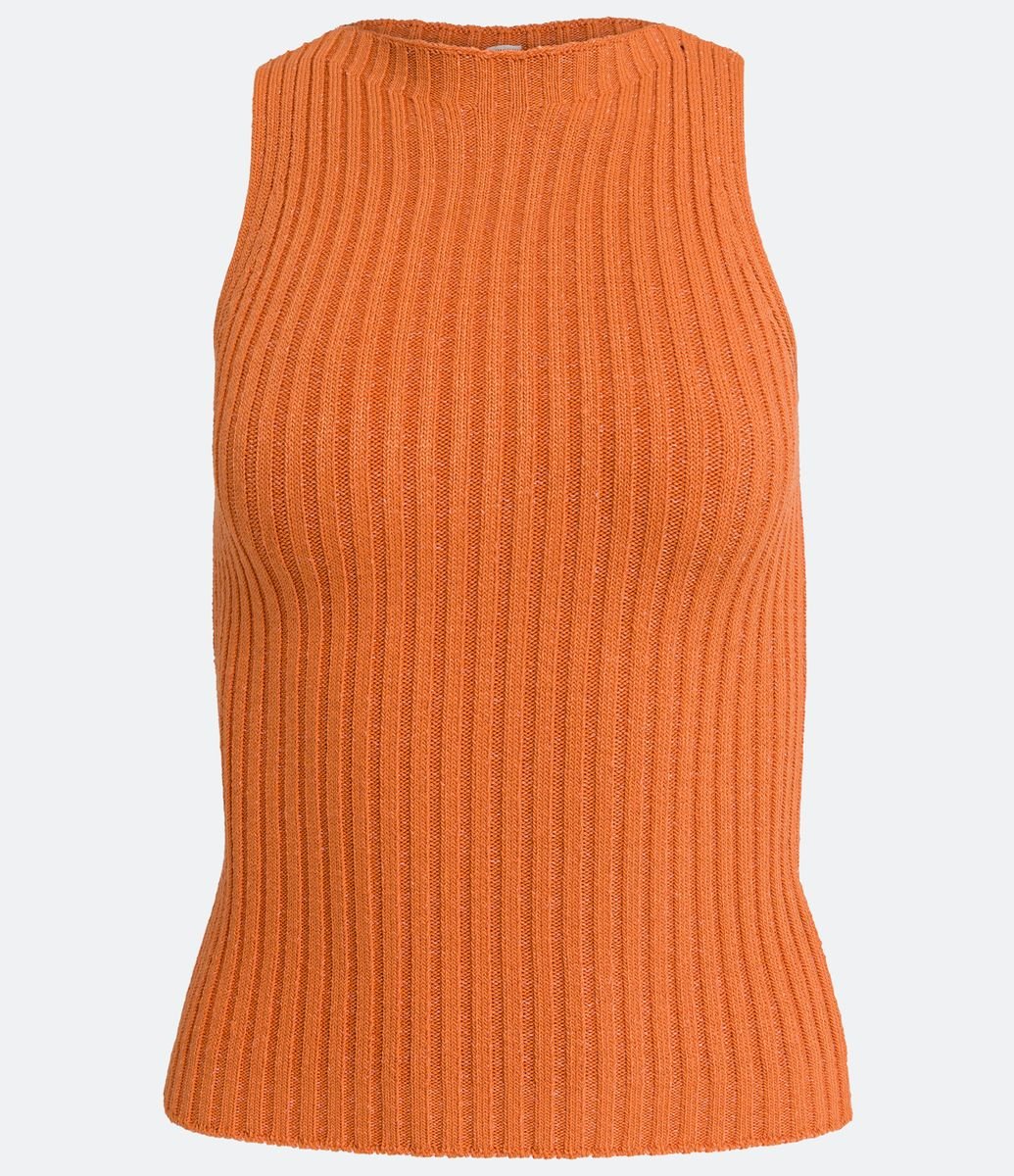 Blusa sem Manga em Tricô Canelado com Gola Halter Menor preço em Blusa sem Manga em Tricô Canelado com Gola Halter