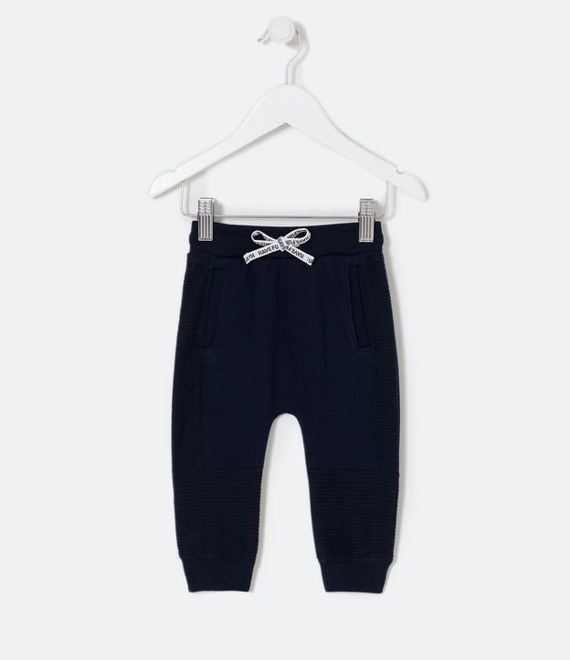 Pantalón Infantil en Algodón con Recortes Texturizados - Talle 0 a 18 meses Azul 1