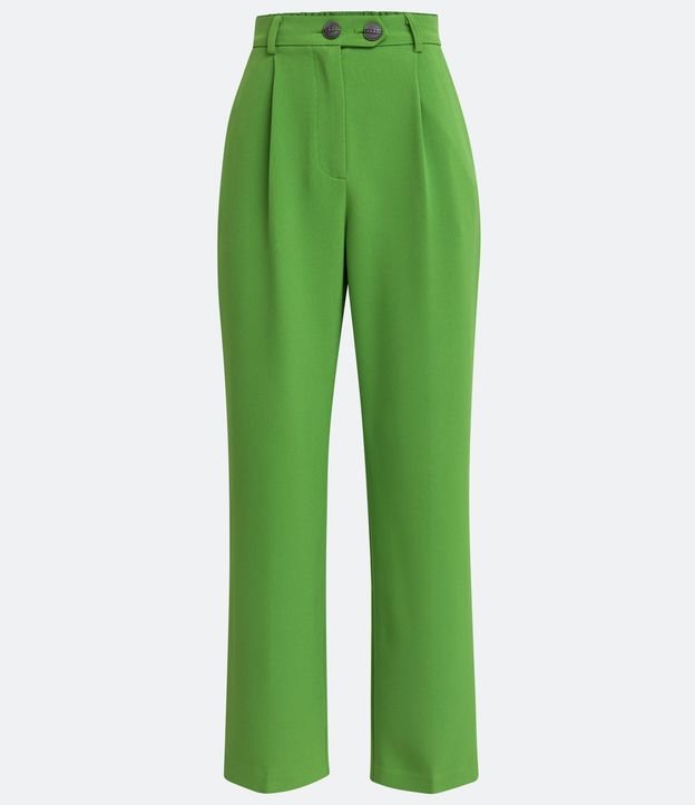 Pantalón Recto con Cintura Alta y Botones Verde 5